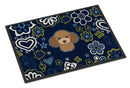 Blue Flowers Chocolate Brown Poodle Doormat - 24x36 Decorative Floor Mat – Indoor/Outdoor Rug with Artistic Flair BB5107JMAT