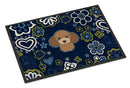 Blue Flowers Chocolate Brown Poodle Doormat - 18x27 Decorative Floor Mat – Indoor/Outdoor Rug with Artistic Flair BB5107MAT