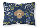 Blue Flowers Chocolate Brown Poodle Fabric Standard Pillowcase – Artistic Decorative Front, White Back BB5107PILLOWCASE