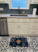 Blue Flowers Chocolate Brown Poodle Machine Washable Memory Foam Mat BB5107RUG