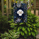 Blue Flowers White Poodle Garden Flag - Outdoor Decorative Yard Flag BB5108GF