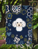 Blue Flowers White Poodle Garden Flag - Outdoor Decorative Yard Flag BB5108GF