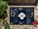 Blue Flowers White Poodle Doormat - 24x36 Decorative Floor Mat – Indoor/Outdoor Rug with Artistic Flair BB5108JMAT