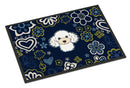 Blue Flowers White Poodle Doormat - 24x36 Decorative Floor Mat – Indoor/Outdoor Rug with Artistic Flair BB5108JMAT