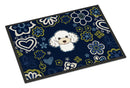 Blue Flowers White Poodle Doormat - 18x27 Decorative Floor Mat – Indoor/Outdoor Rug with Artistic Flair BB5108MAT