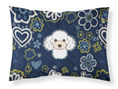 Blue Flowers White Poodle Fabric Standard Pillowcase – Artistic Decorative Front, White Back BB5108PILLOWCASE