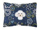 Blue Flowers White Poodle Canvas Fabric Decorative Pillow BB5108PW1216