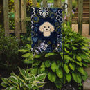 Blue Flowers Buff Poodle Garden Flag - Outdoor Decorative Yard Flag
