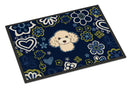 Blue Flowers Buff Poodle Doormat - 18x27 Decorative Floor Mat – Indoor/Outdoor Rug with Artistic Flair BB5109MAT
