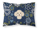 Blue Flowers Buff Poodle Fabric Standard Pillowcase – Artistic Decorative Front, White Back BB5109PILLOWCASE