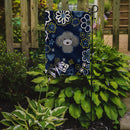 Blue Flowers Silver Gray Poodle Garden Flag - Outdoor Decorative Yard Flag