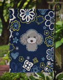 Blue Flowers Silver Gray Poodle Garden Flag - Outdoor Decorative Yard Flag