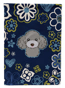 Blue Flowers Silver Gray Poodle Garden Flag - Outdoor Decorative Yard Flag