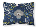 Blue Flowers Silver Gray Poodle Fabric Standard Pillowcase – Artistic Decorative Front, White Back BB5110PILLOWCASE