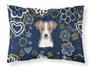 Blue Flowers Jack Russell Terrier Fabric Standard Pillowcase – Artistic Decorative Front, White Back BB5111PILLOWCASE