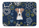Blue Flowers Jack Russell Terrier Machine Washable Memory Foam Mat BB5111RUG