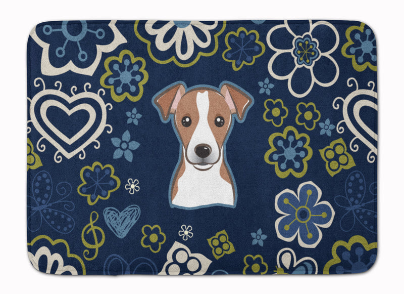 Blue Flowers Jack Russell Terrier Machine Washable Memory Foam Mat BB5111RUG