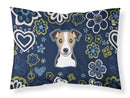 Blue Flowers Jack Russell Terrier Fabric Standard Pillowcase – Artistic Decorative Front, White Back BB5112PILLOWCASE