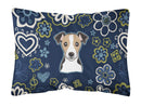 Blue Flowers Jack Russell Terrier Canvas Fabric Decorative Pillow BB5112PW1216