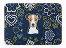 Blue Flowers Jack Russell Terrier Machine Washable Memory Foam Mat BB5112RUG
