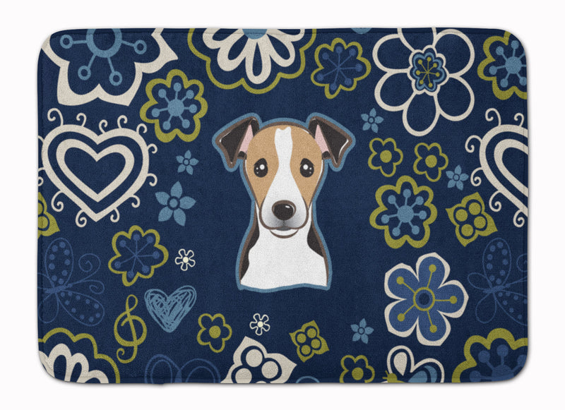 Blue Flowers Jack Russell Terrier Machine Washable Memory Foam Mat BB5112RUG