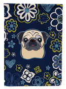 Blue Flowers Fawn Pug Garden Flag - Outdoor Decorative Yard Flag BB5113GF