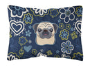 Blue Flowers Fawn Pug Canvas Fabric Decorative Pillow BB5113PW1216