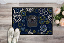 Blue Flowers Black Pug Doormat - 24x36 Decorative Floor Mat – Indoor/Outdoor Rug with Artistic Flair BB5114JMAT