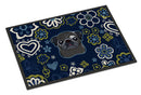 Blue Flowers Black Pug Doormat - 18x27 Decorative Floor Mat – Indoor/Outdoor Rug with Artistic Flair BB5114MAT