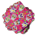 Day of the Dead Pink Foam Coasters Set of 4 Cup Coasters for Indoor Outdoor, Tabletop Protection, Anti Slip, Mouse pad Material