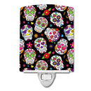 Day of the Dead Black Ceramic Night Light Compact, UL-Certified, Ideal for Bedroom, Bathroom, Nursery, Hallway, Kitchen, 6x4x3, Multicolor