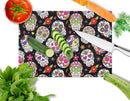 Day of the Dead Black Cutting Board Tempered Glass Kitchen Cutting Surface, Heat Resistant Chopping, Non-Slip Feet, Food Prep & Serving