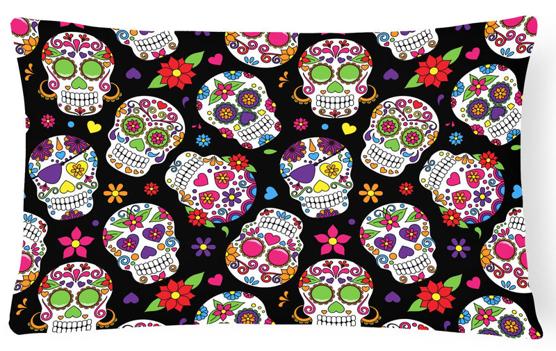 Day of the Dead Black Canvas Fabric Decorative Pillow BB5116PW1216