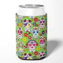 Day of the Dead Green Can or Bottle Hugger Cooler Sleeve for Standard 12 oz Cans, Insulated Foam Beer & Soda Can Hugger Reusable