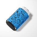Day of the Dead Blue Can or Bottle Hugger Cooler Sleeve for Standard 12 oz Cans, Insulated Foam Beer & Soda Can Hugger Reusable