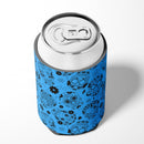 Day of the Dead Blue Can or Bottle Hugger Cooler Sleeve for Standard 12 oz Cans, Insulated Foam Beer & Soda Can Hugger Reusable