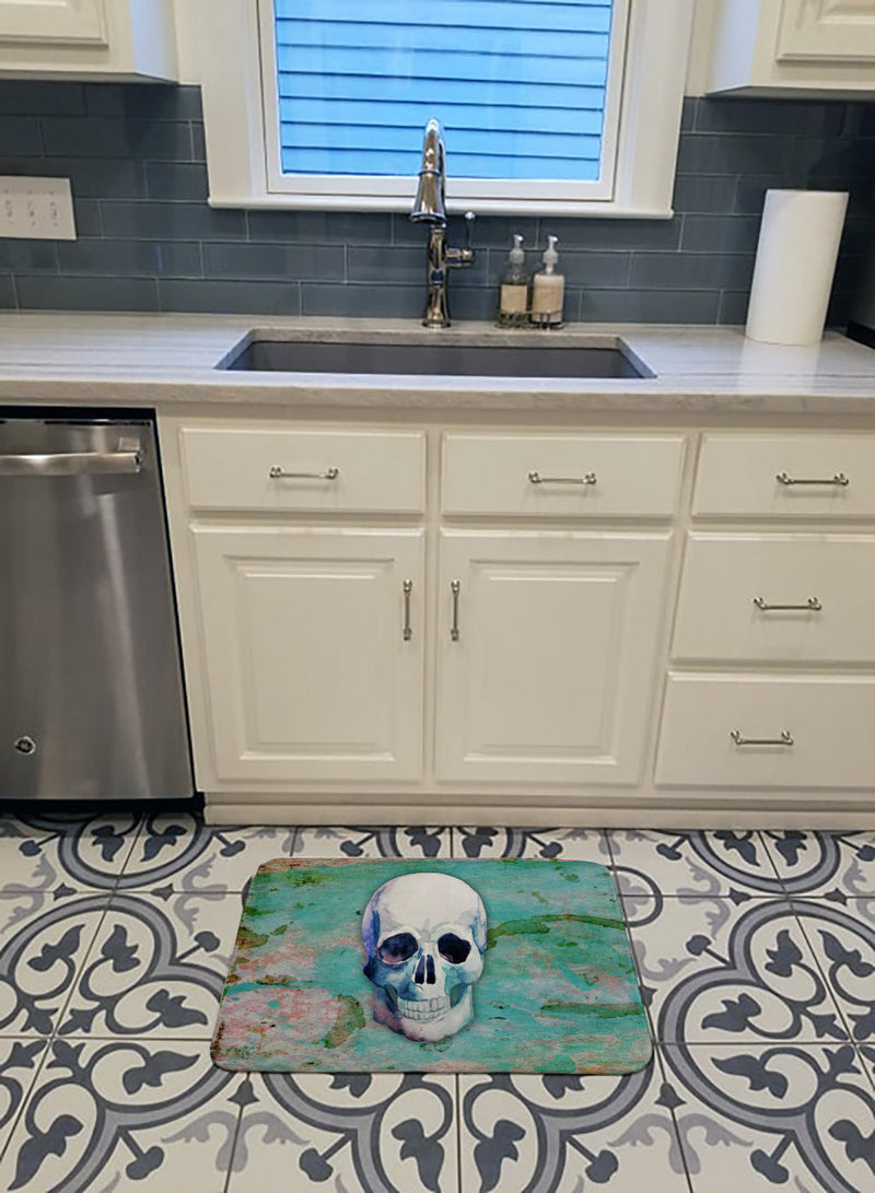 Day of the Dead Teal Skull Machine Washable Memory Foam Mat BB5123RUG