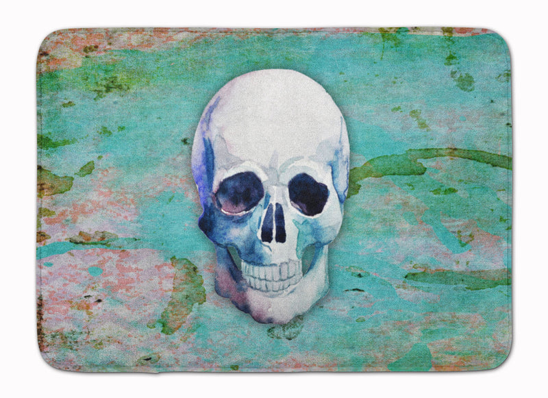 Day of the Dead Teal Skull Machine Washable Memory Foam Mat BB5123RUG