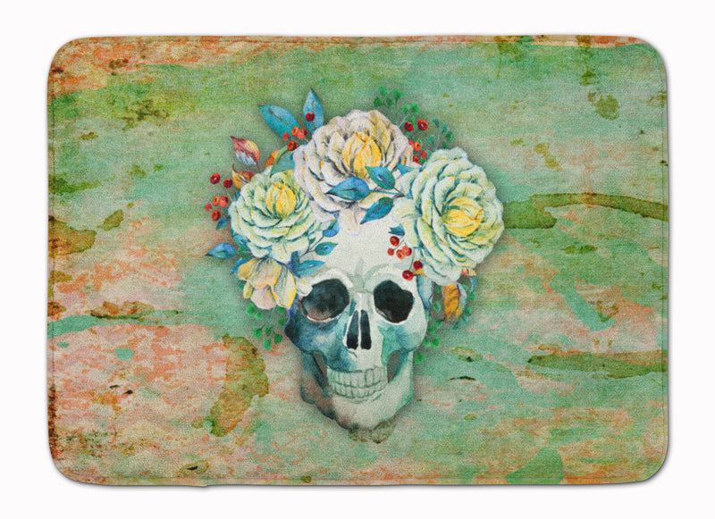 Day of the Dead Skull with Flowers Machine Washable Memory Foam Mat BB5124RUG