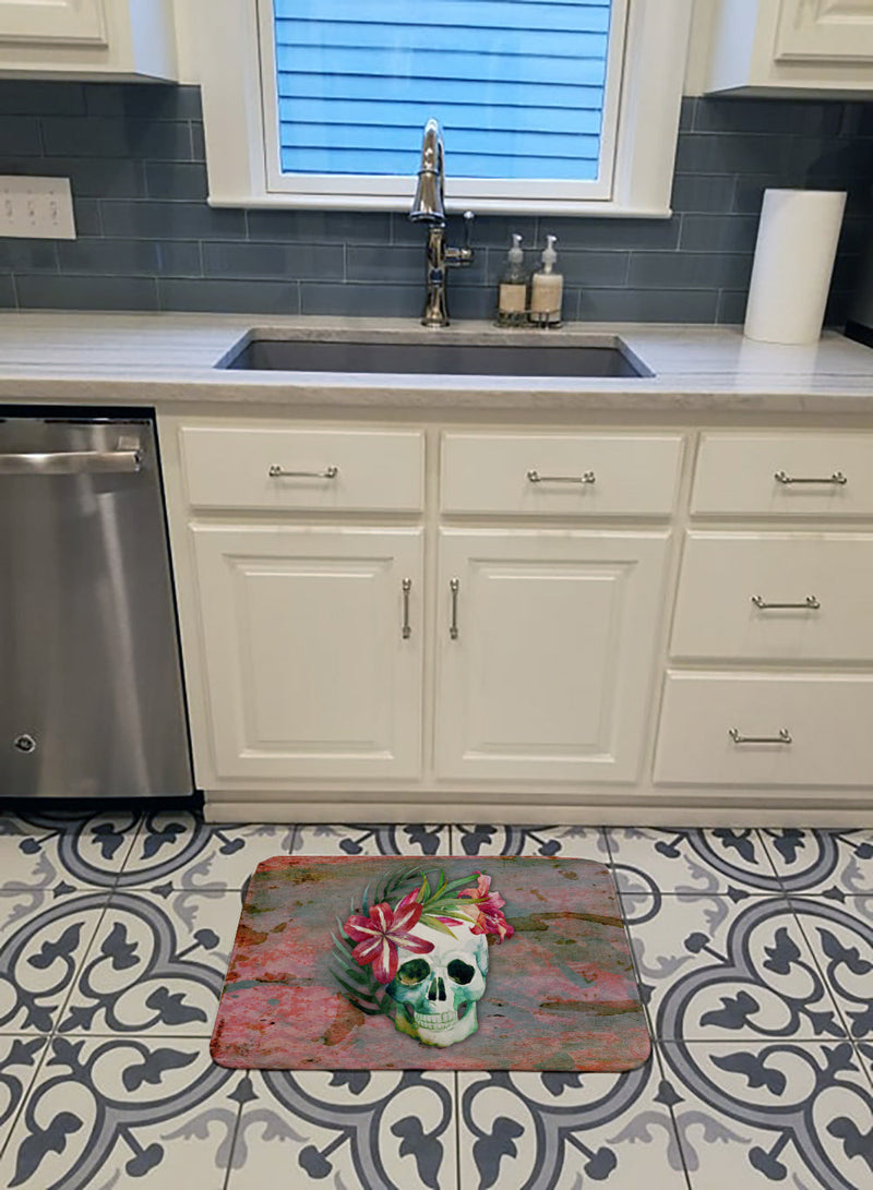 Day of the Dead Skull Flowers Machine Washable Memory Foam Mat BB5125RUG