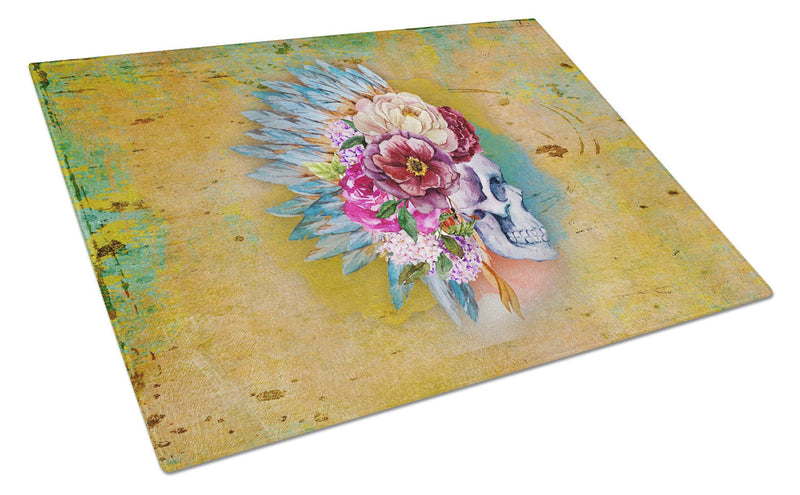 Day of the Dead Flowers Skull  Glass Cutting Board Large BB5129LCB