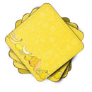 Fruits and Vegetables in Yellow Foam Coasters Set of 4 Cup Coasters for Indoor Outdoor, Tabletop Protection, Anti Slip, Mouse pad Material