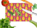Pineapples on Pink Cutting Board Tempered Glass Kitchen Cutting Surface, Heat Resistant Chopping, Non-Slip Feet, Food Prep & Serving