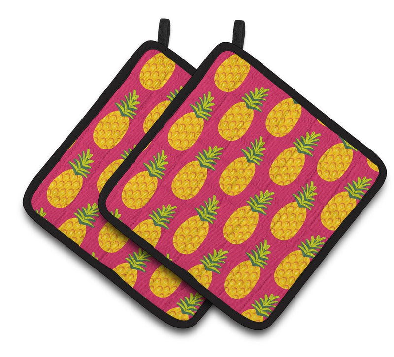 Pineapples on Pink Pair of Pot Holders BB5136PTHD