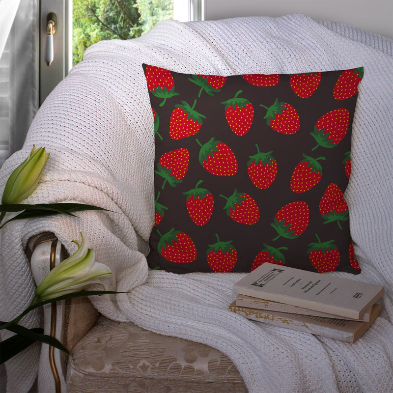 Strawberries on Gray Fabric Decorative Pillow BB5137PW1414