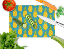 Pineapples on Teal Cutting Board Tempered Glass Kitchen Cutting Surface, Heat Resistant Chopping, Non-Slip Feet, Food Prep & Serving