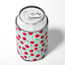 Cherries on Blue Can or Bottle Hugger Cooler Sleeve for Standard 12 oz Cans, Insulated Foam Beer & Soda Can Hugger Reusable