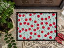 Cherries on Blue Doormat Indoor Outdoor 24H X 36W Front Door Mat Rugs for Entryway, Non Slip Washable Low Pile,