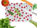 Cherries on Blue Cutting Board Tempered Glass Kitchen Cutting Surface, Heat Resistant Chopping, Non-Slip Feet, Food Prep & Serving