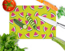 Watermelon on Lime Green Cutting Board Tempered Glass Kitchen Cutting Surface, Heat Resistant Chopping, Non-Slip Feet, Food Prep & Serving
